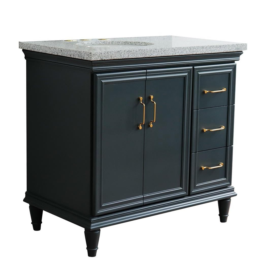 Bellaterra Forli 37" Single Vanity, Dark Gray, Gray Granite Top/Oval Sink, Left Door/Left Sink