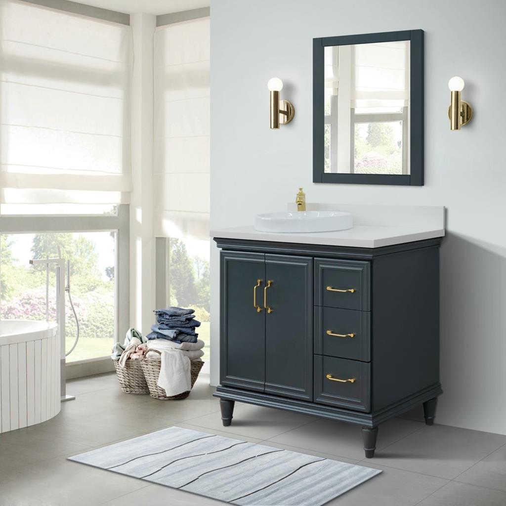 Bellaterra Forli 37" Single Vanity, Dark Gray, White Quartz Top/Round Sink, Left Door/Left Sink