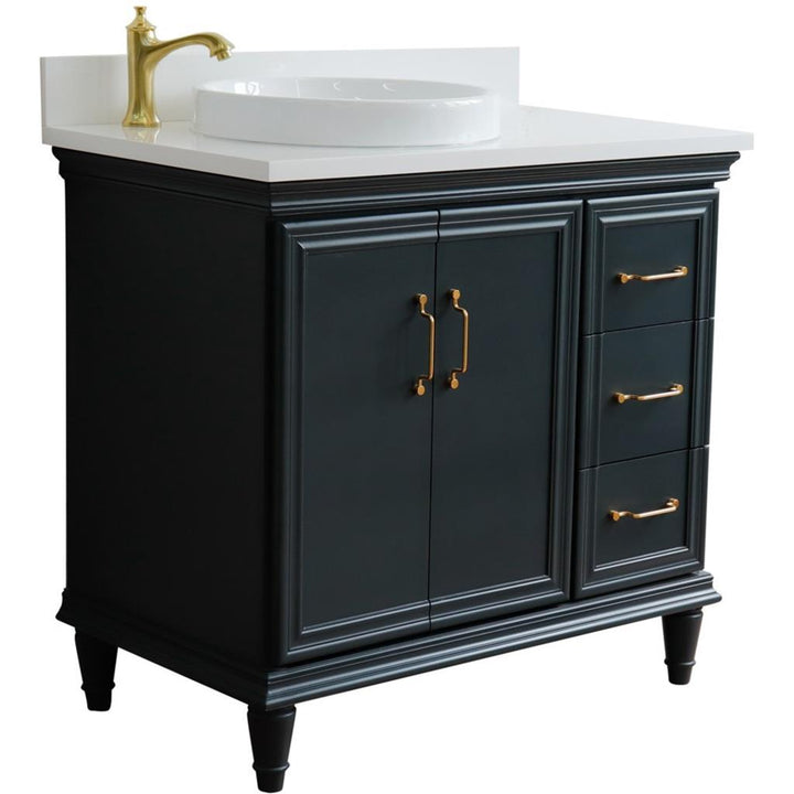 Bellaterra Forli 37" Single Vanity, Dark Gray, White Quartz Top/Round Sink, Left Door/Left Sink