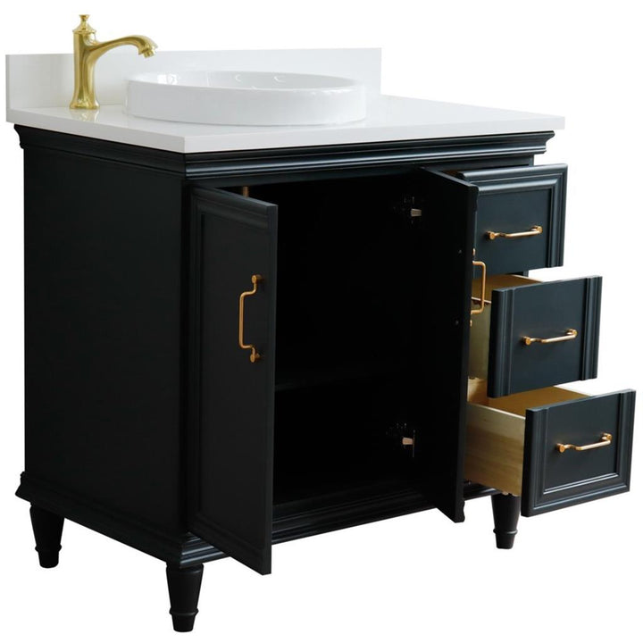 Bellaterra Forli 37" Single Vanity, Dark Gray, White Quartz Top/Round Sink, Left Door/Left Sink