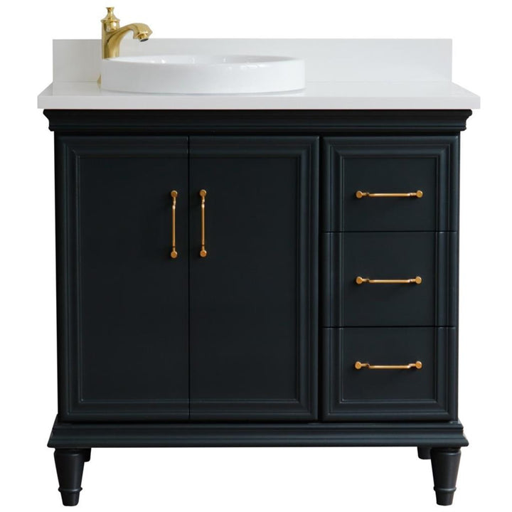 Bellaterra Forli 37" Single Vanity, Dark Gray, White Quartz Top/Round Sink, Left Door/Left Sink