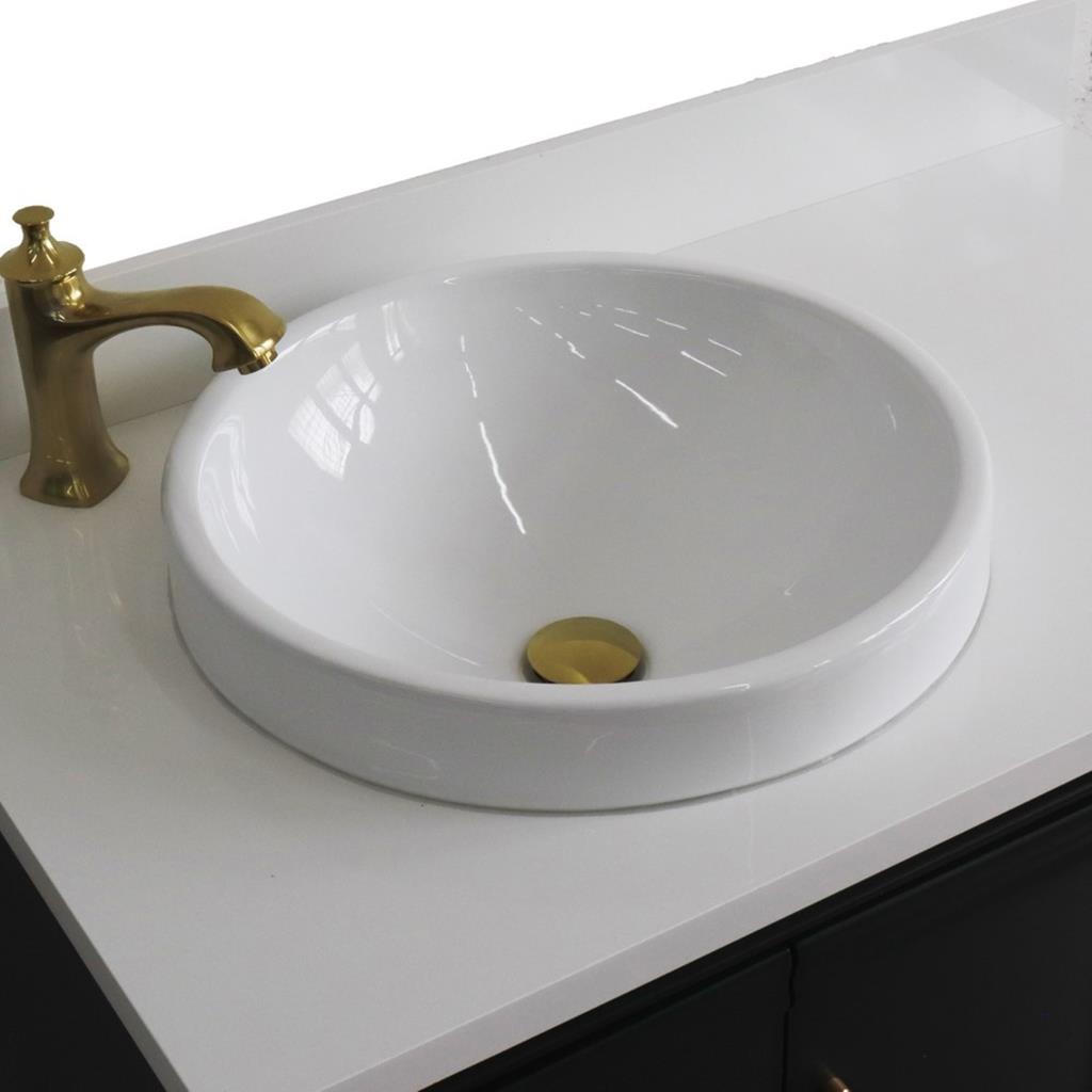 Bellaterra Forli 37" Single Vanity, Dark Gray, White Quartz Top/Round Sink, Left Door/Left Sink