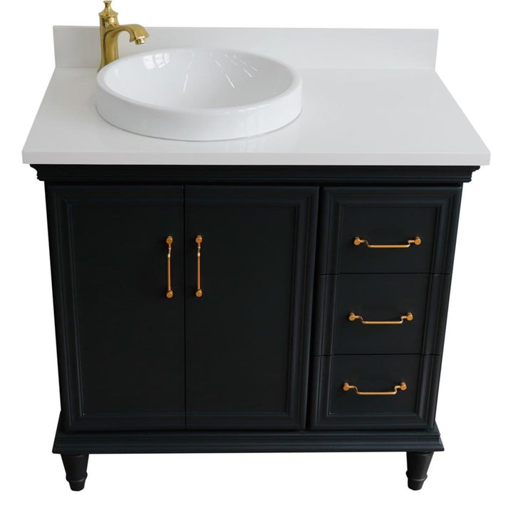 Bellaterra Forli 37" Single Vanity, Dark Gray, White Quartz Top/Round Sink, Left Door/Left Sink