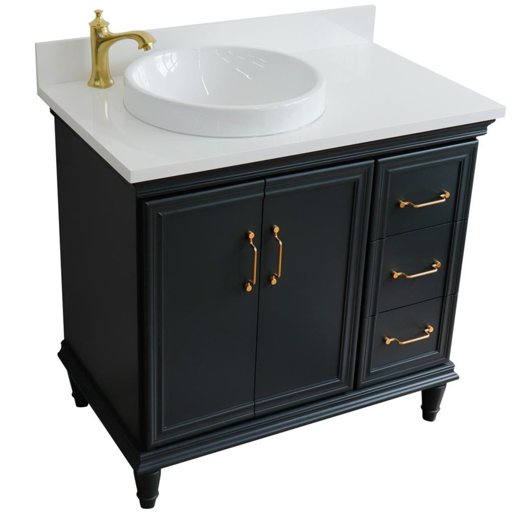 Bellaterra Forli 37" Single Vanity, Dark Gray, White Quartz Top/Round Sink, Left Door/Left Sink