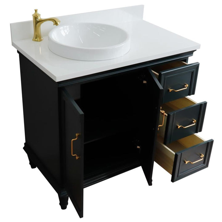 Bellaterra Forli 37" Single Vanity, Dark Gray, White Quartz Top/Round Sink, Left Door/Left Sink