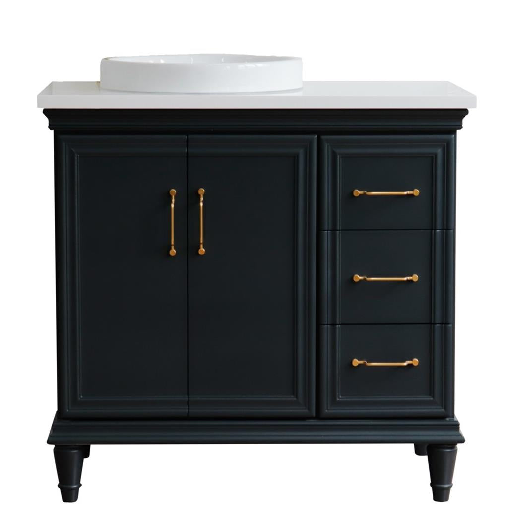 Bellaterra Forli 37" Single Vanity, Dark Gray, White Quartz Top/Round Sink, Left Door/Left Sink