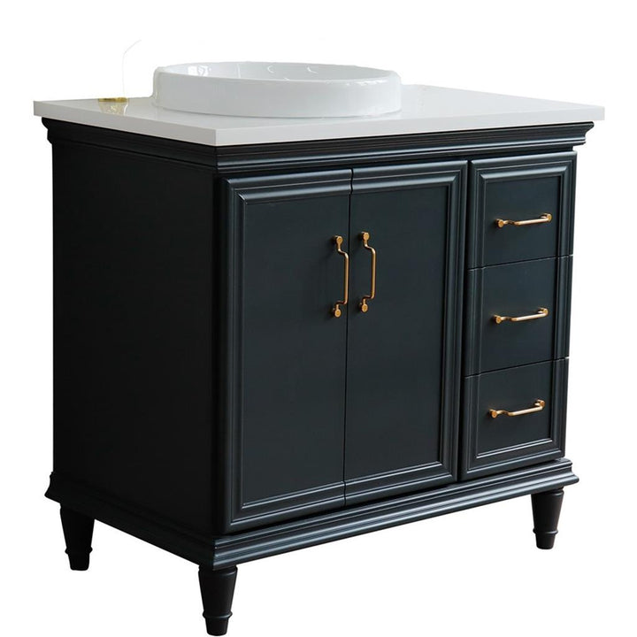 Bellaterra Forli 37" Single Vanity, Dark Gray, White Quartz Top/Round Sink, Left Door/Left Sink