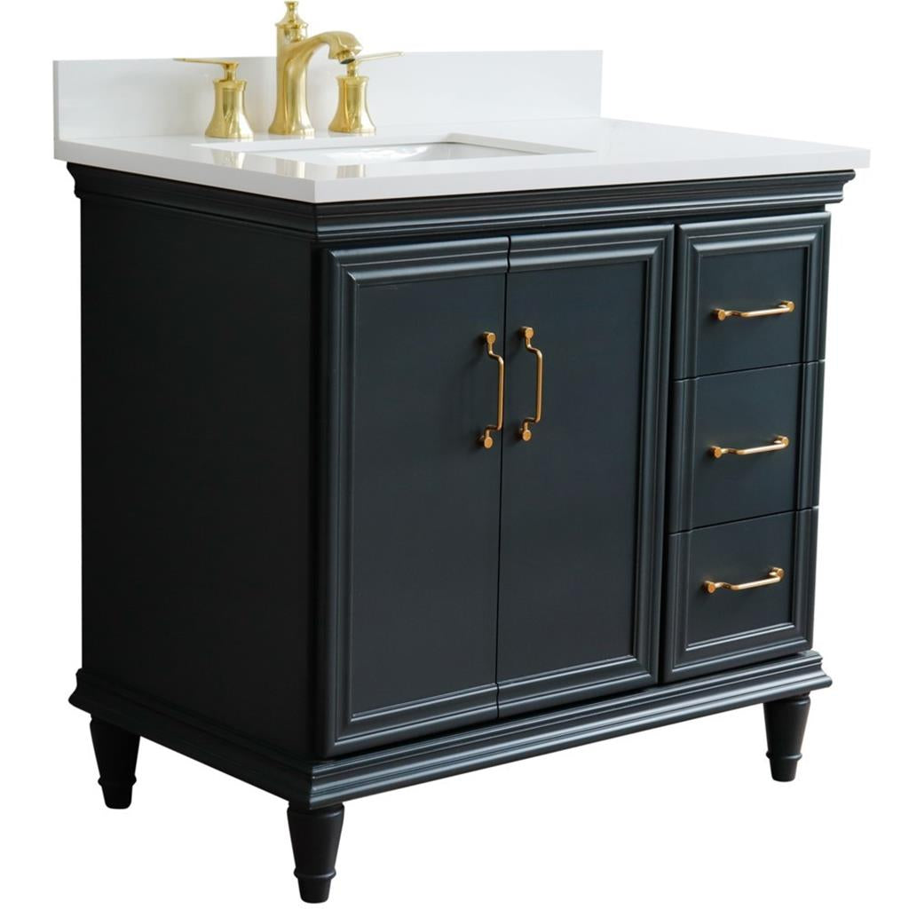 Bellaterra Forli 37" Single Vanity, Dark Gray, White Quartz Top/Rectangle Sink, Left Door/Left Sink