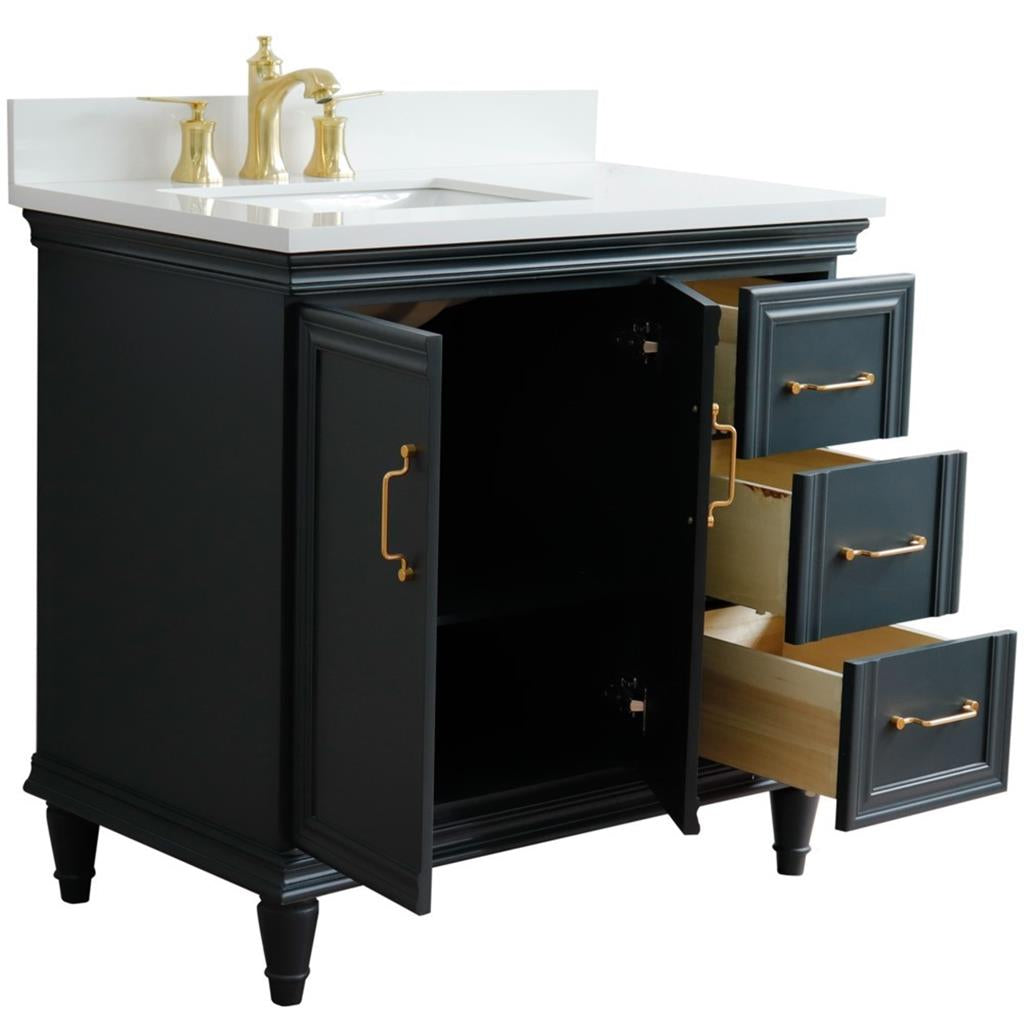 Bellaterra Forli 37" Single Vanity, Dark Gray, White Quartz Top/Rectangle Sink, Left Door/Left Sink