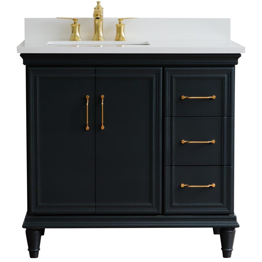 Bellaterra Forli 37" Single Vanity, Dark Gray, White Quartz Top/Rectangle Sink, Left Door/Left Sink