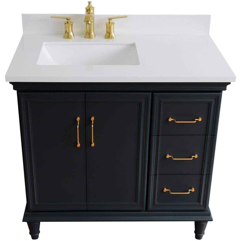 Bellaterra Forli 37" Single Vanity, Dark Gray, White Quartz Top/Rectangle Sink, Left Door/Left Sink