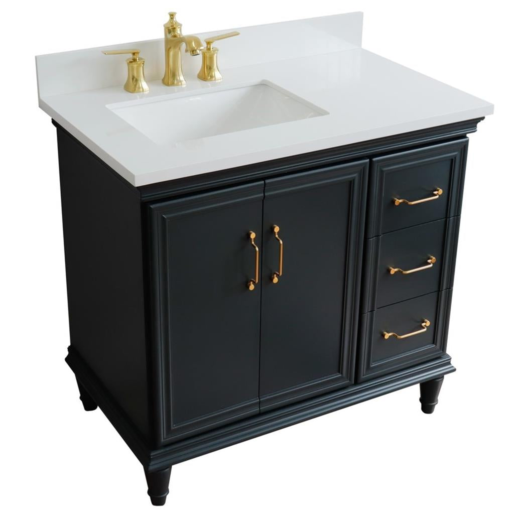 Bellaterra Forli 37" Single Vanity, Dark Gray, White Quartz Top/Rectangle Sink, Left Door/Left Sink