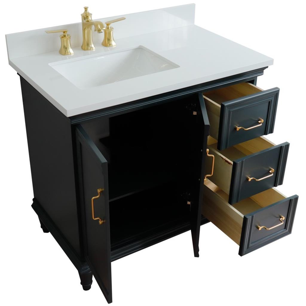 Bellaterra Forli 37" Single Vanity, Dark Gray, White Quartz Top/Rectangle Sink, Left Door/Left Sink