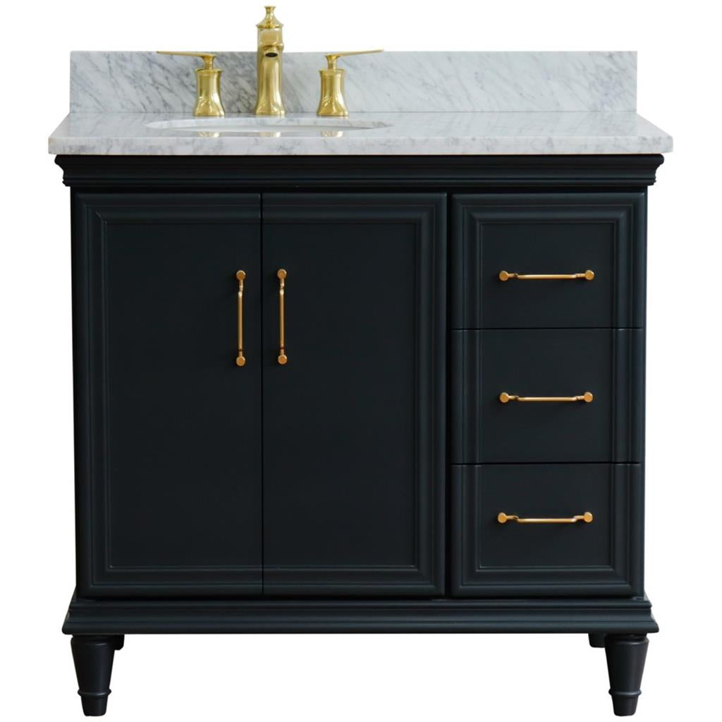 Bellaterra Forli 37" Single Vanity, Dark Gray, White Carrara Marble Top/Oval Sink, Left Door/Left Sink