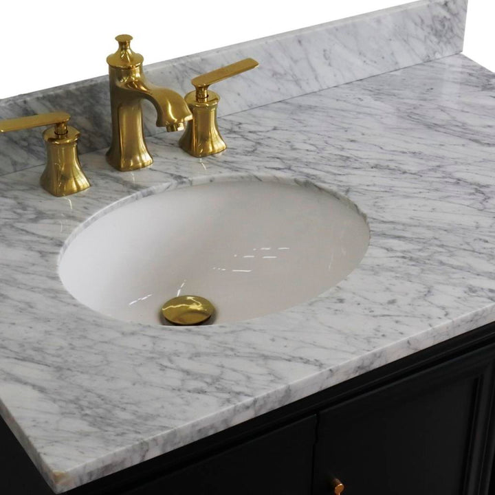 Bellaterra Forli 37" Single Vanity, Dark Gray, White Carrara Marble Top/Oval Sink, Left Door/Left Sink