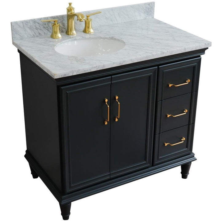 Bellaterra Forli 37" Single Vanity, Dark Gray, White Carrara Marble Top/Oval Sink, Left Door/Left Sink