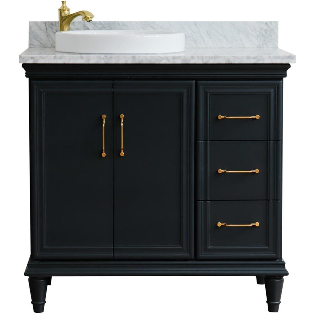 Bellaterra Forli 37" Single Vanity, Dark Gray, White Carrara Marble Top/Round Sink, Left Door/Left Sink