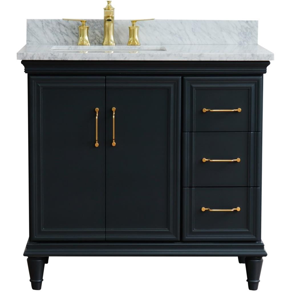 Bellaterra Forli 37" Single Vanity, Dark Gray, White Carrara Marble Top/Rectangle Sink, Left Door/Left Sink