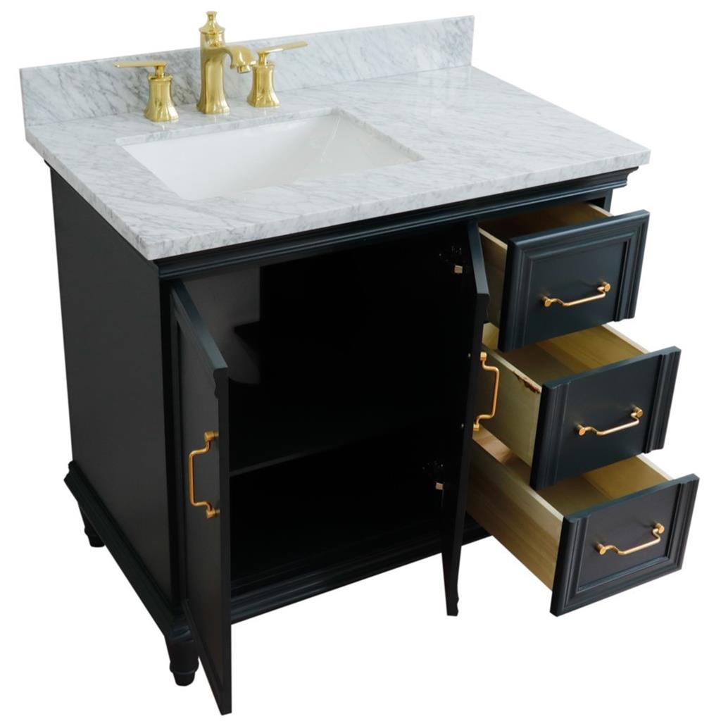 Bellaterra Forli 37" Single Vanity, Dark Gray, White Carrara Marble Top/Rectangle Sink, Left Door/Left Sink