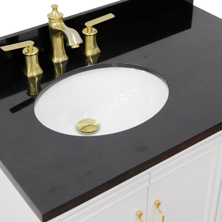 Bellaterra Forli 37" Single Vanity, White, Black Galaxy Granite Top/Oval Sink, Left Door/Left Sink