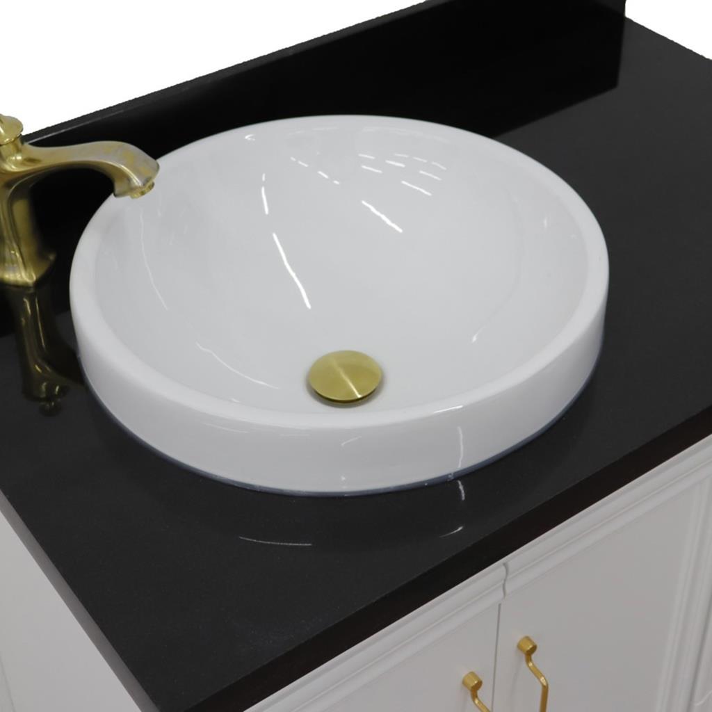 Bellaterra Forli 37" Single Vanity, White, Black Galaxy Granite Top/Round Sink, Left Door/Left Sink