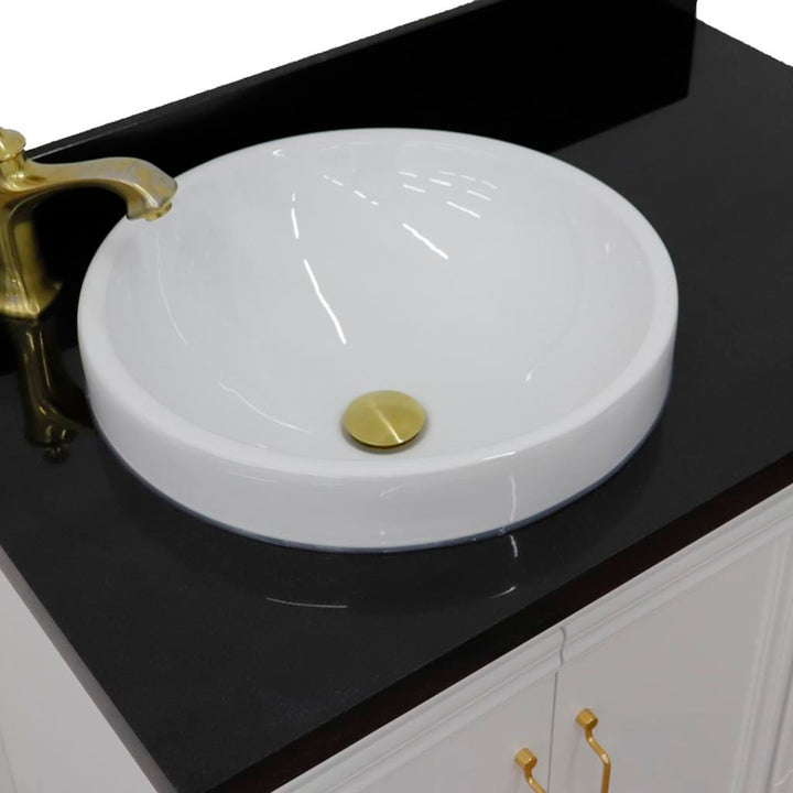 Bellaterra Forli 37" Single Vanity, White, Black Galaxy Granite Top/Round Sink, Left Door/Left Sink