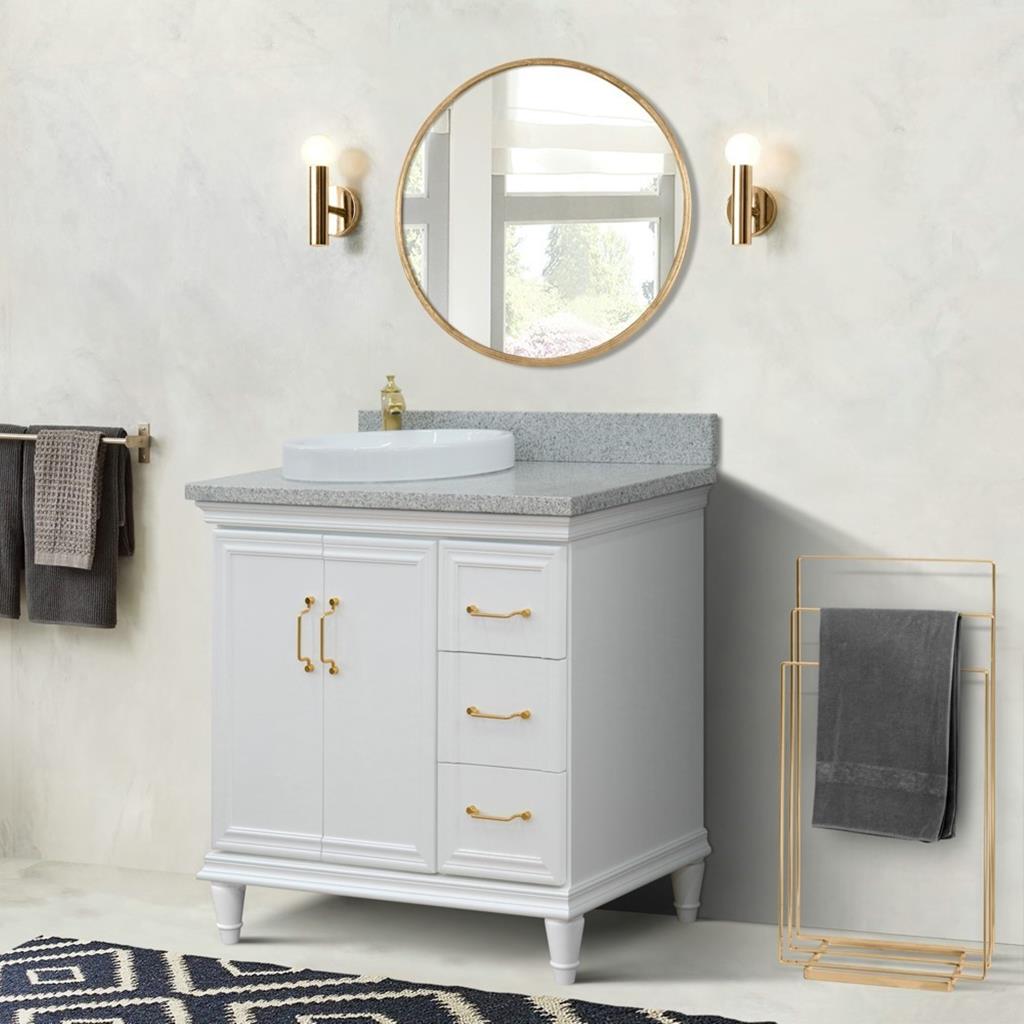 Bellaterra Forli 37" Single Vanity, White, Gray Granite Top/Round Sink, Left Door/Left Sink