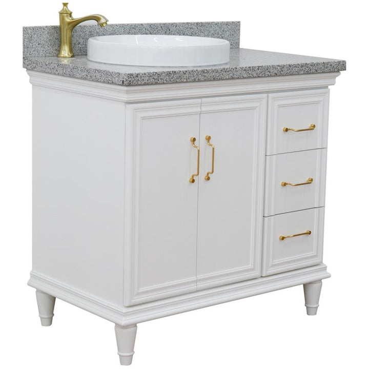 Bellaterra Forli 37" Single Vanity, White, Gray Granite Top/Round Sink, Left Door/Left Sink