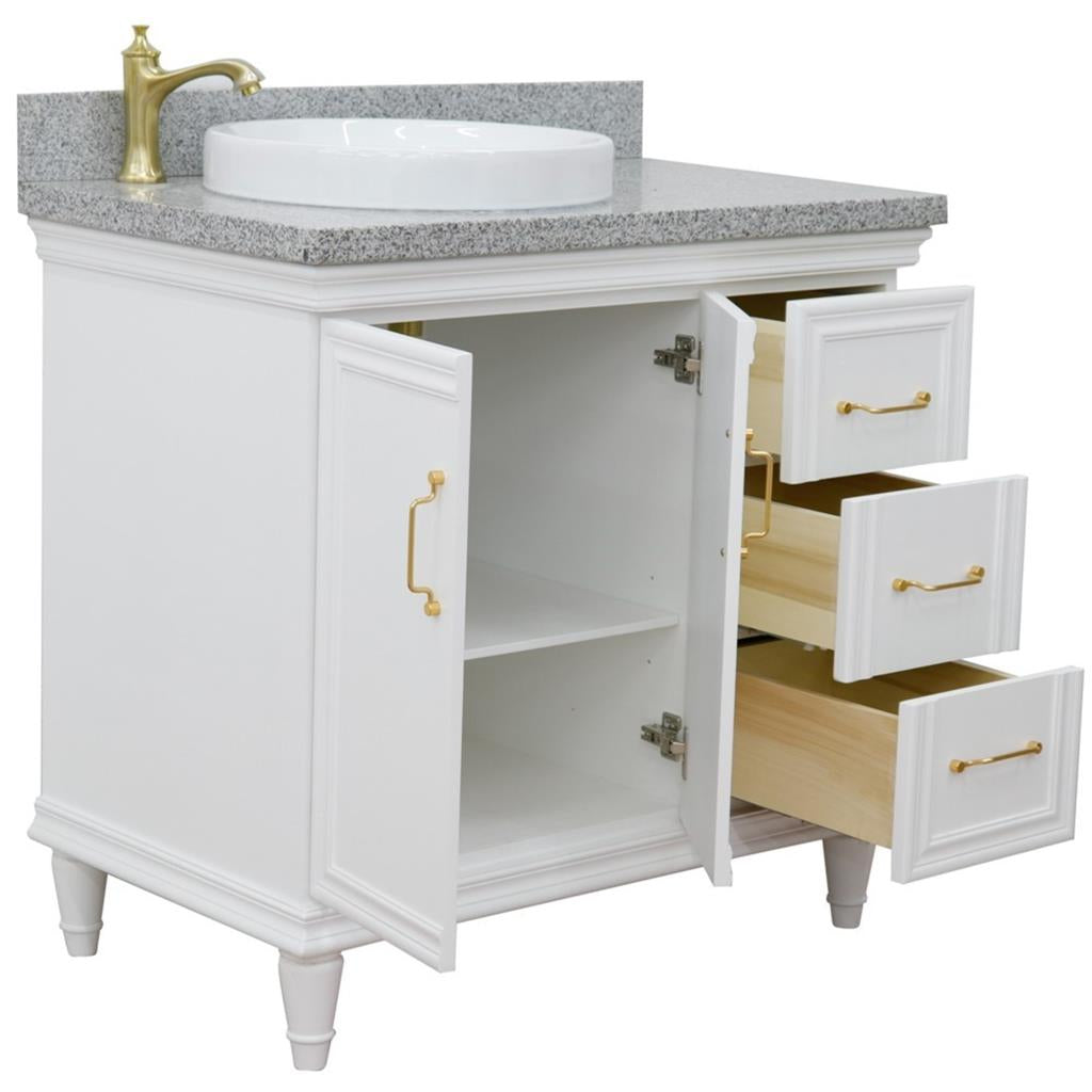 Bellaterra Forli 37" Single Vanity, White, Gray Granite Top/Round Sink, Left Door/Left Sink