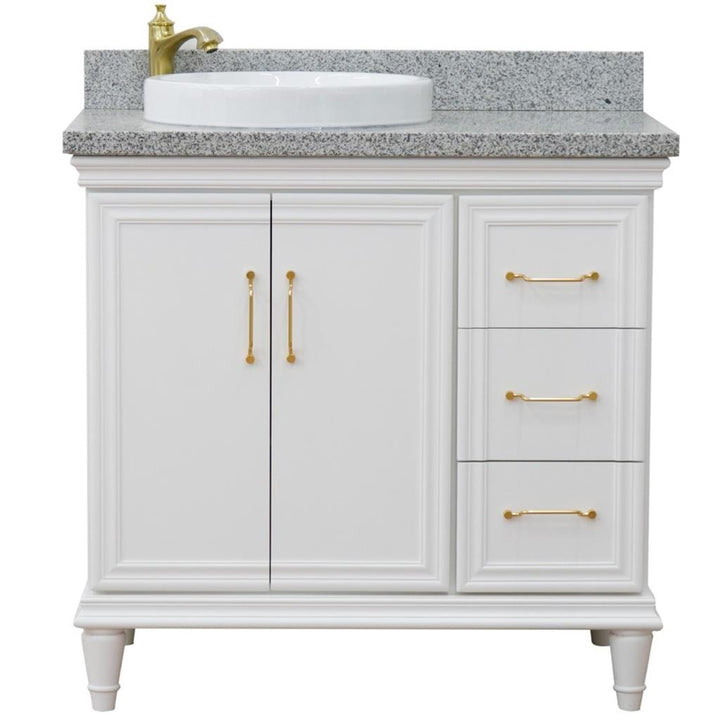 Bellaterra Forli 37" Single Vanity, White, Gray Granite Top/Round Sink, Left Door/Left Sink