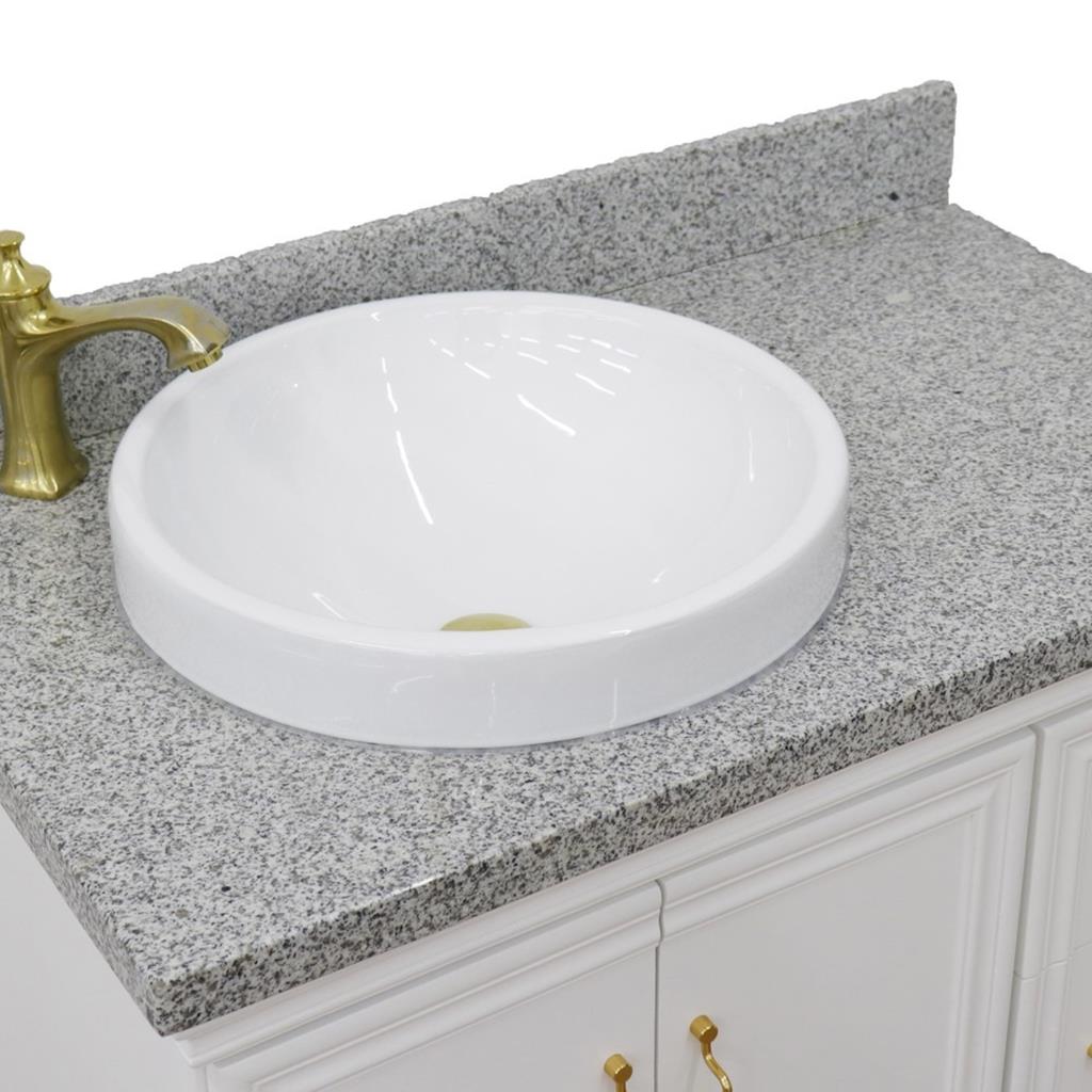 Bellaterra Forli 37" Single Vanity, White, Gray Granite Top/Round Sink, Left Door/Left Sink