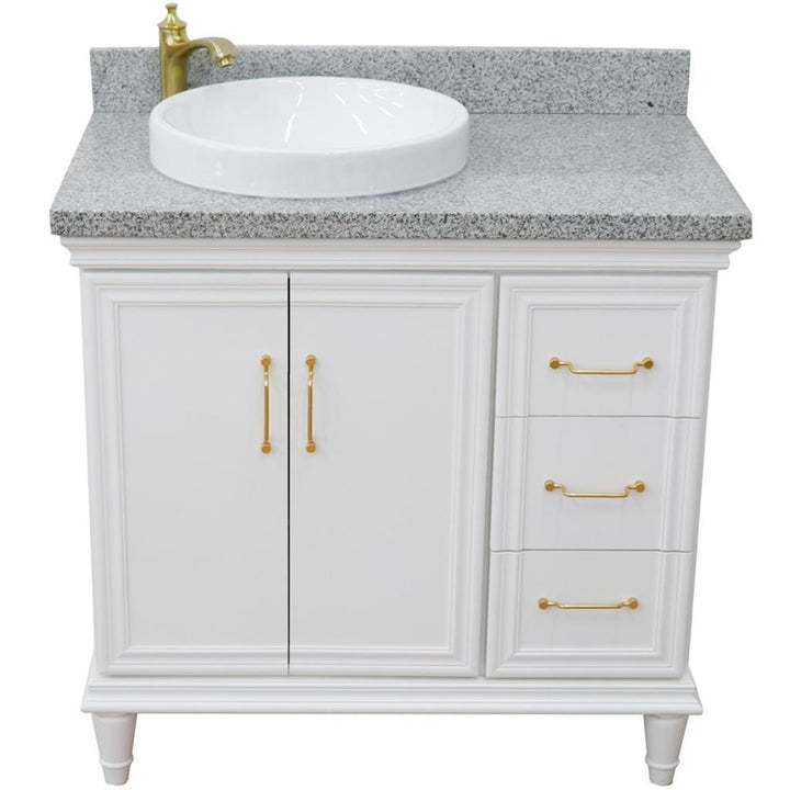 Bellaterra Forli 37" Single Vanity, White, Gray Granite Top/Round Sink, Left Door/Left Sink