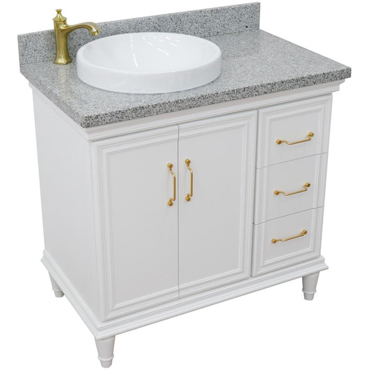 Bellaterra Forli 37" Single Vanity, White, Gray Granite Top/Round Sink, Left Door/Left Sink