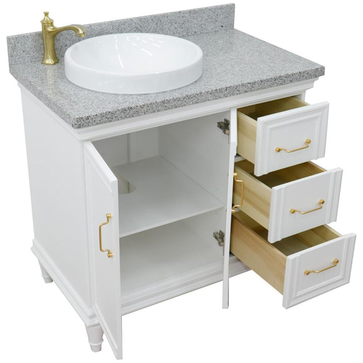 Bellaterra Forli 37" Single Vanity, White, Gray Granite Top/Round Sink, Left Door/Left Sink