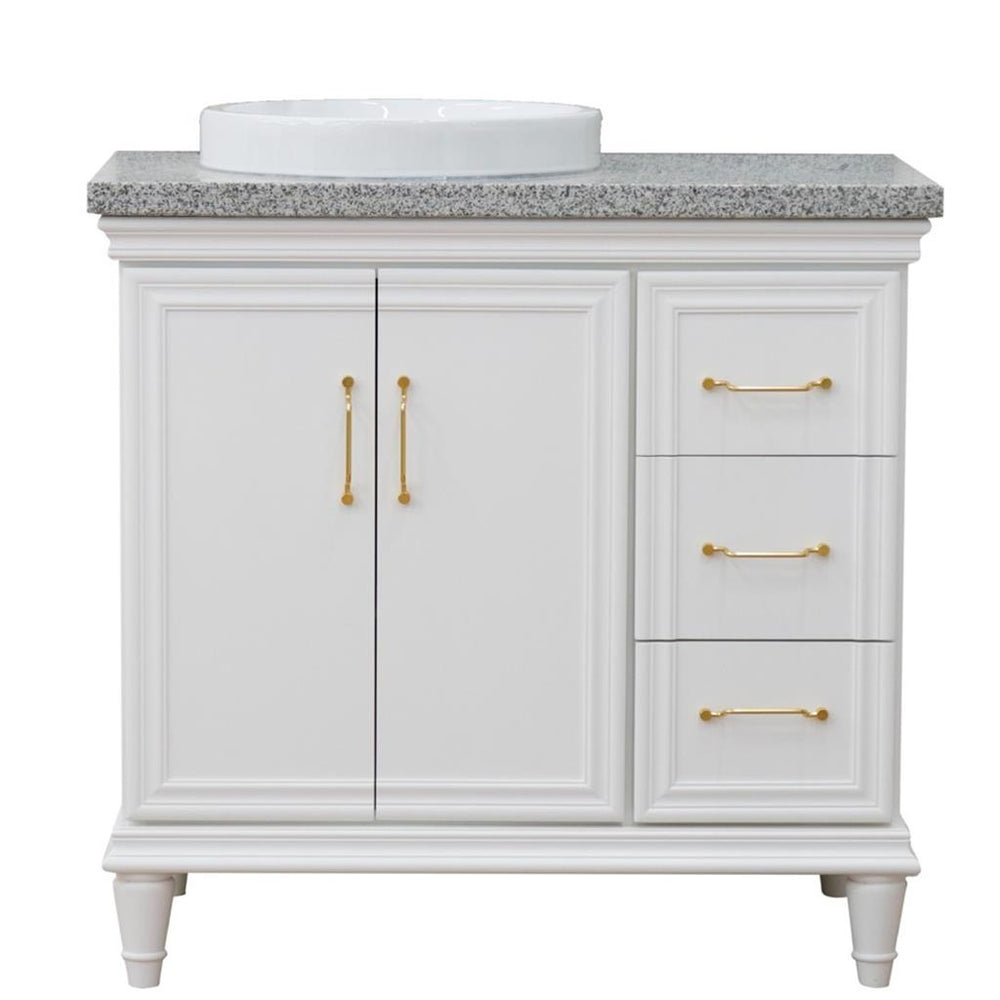 Bellaterra Forli 37" Single Vanity, White, Gray Granite Top/Round Sink, Left Door/Left Sink