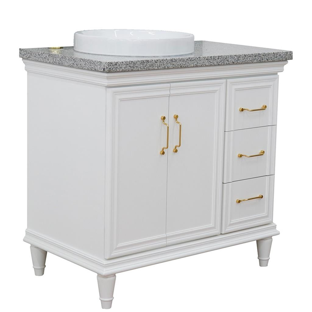 Bellaterra Forli 37" Single Vanity, White, Gray Granite Top/Round Sink, Left Door/Left Sink