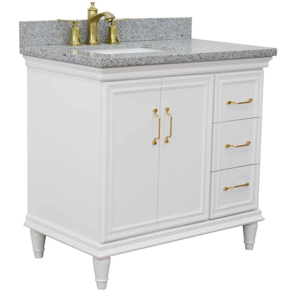 Bellaterra Forli 37" Single Vanity, White, Gray Granite Top/Rectangle Sink, Left Door/Left Sink