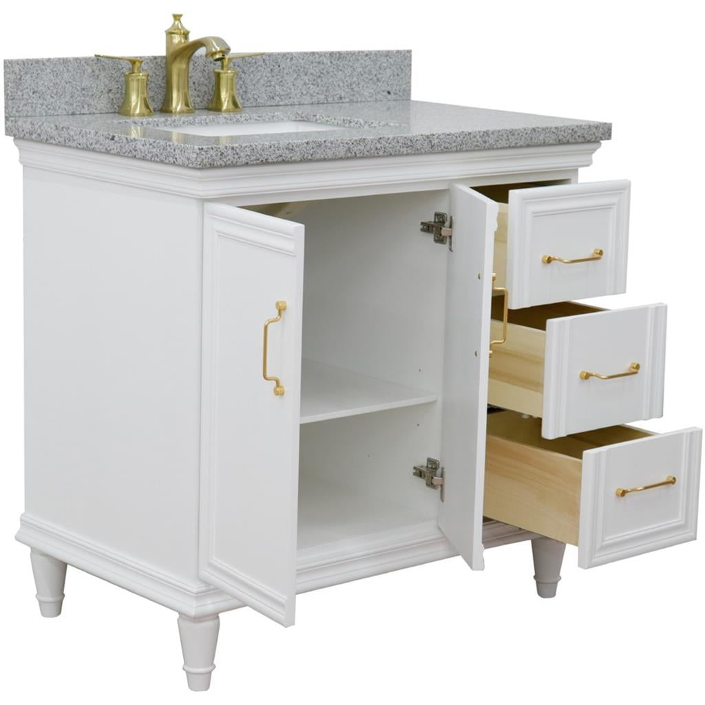 Bellaterra Forli 37" Single Vanity, White, Gray Granite Top/Rectangle Sink, Left Door/Left Sink