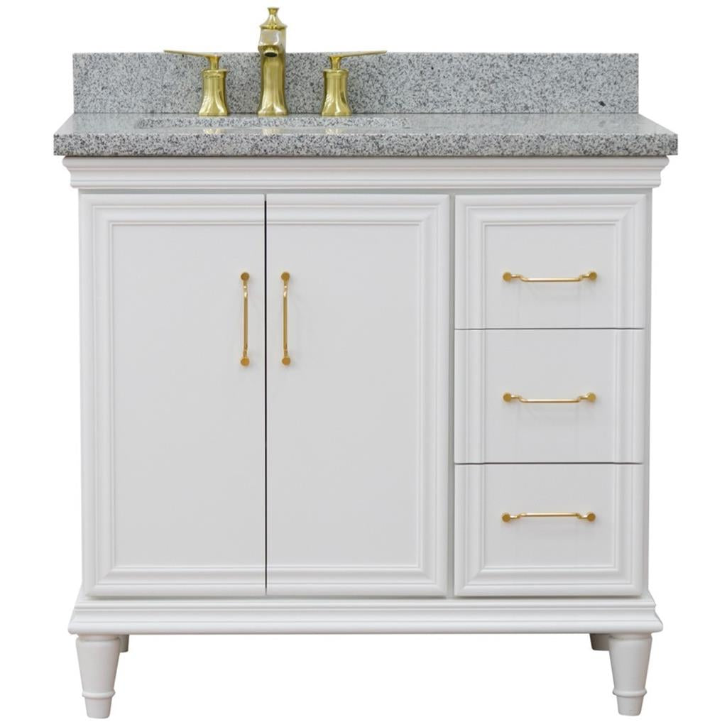 Bellaterra Forli 37" Single Vanity, White, Gray Granite Top/Rectangle Sink, Left Door/Left Sink