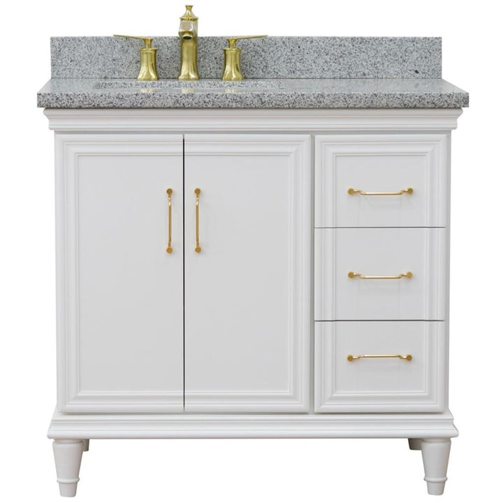 Bellaterra Forli 37" Single Vanity, White, Gray Granite Top/Rectangle Sink, Left Door/Left Sink