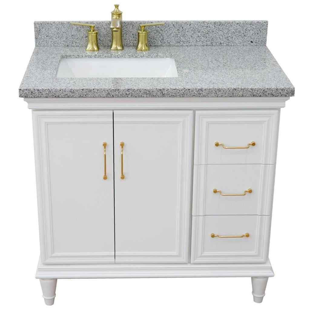 Bellaterra Forli 37" Single Vanity, White, Gray Granite Top/Rectangle Sink, Left Door/Left Sink