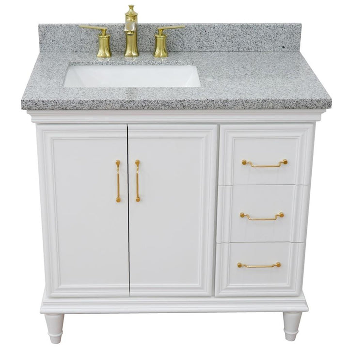 Bellaterra Forli 37" Single Vanity, White, Gray Granite Top/Rectangle Sink, Left Door/Left Sink