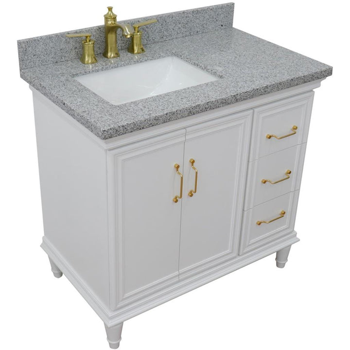 Bellaterra Forli 37" Single Vanity, White, Gray Granite Top/Rectangle Sink, Left Door/Left Sink