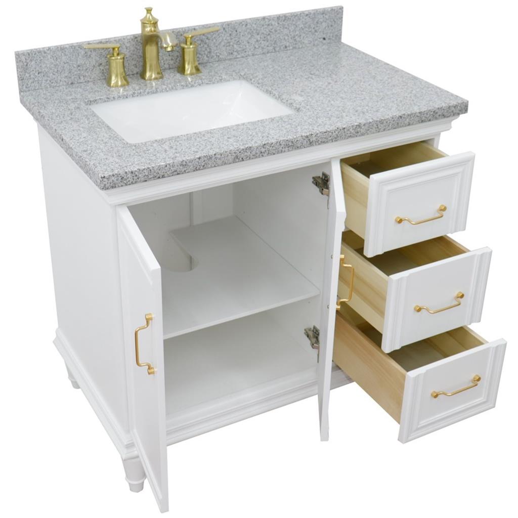 Bellaterra Forli 37" Single Vanity, White, Gray Granite Top/Rectangle Sink, Left Door/Left Sink