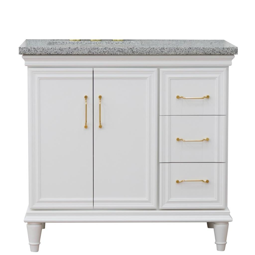 Bellaterra Forli 37" Single Vanity, White, Gray Granite Top/Rectangle Sink, Left Door/Left Sink