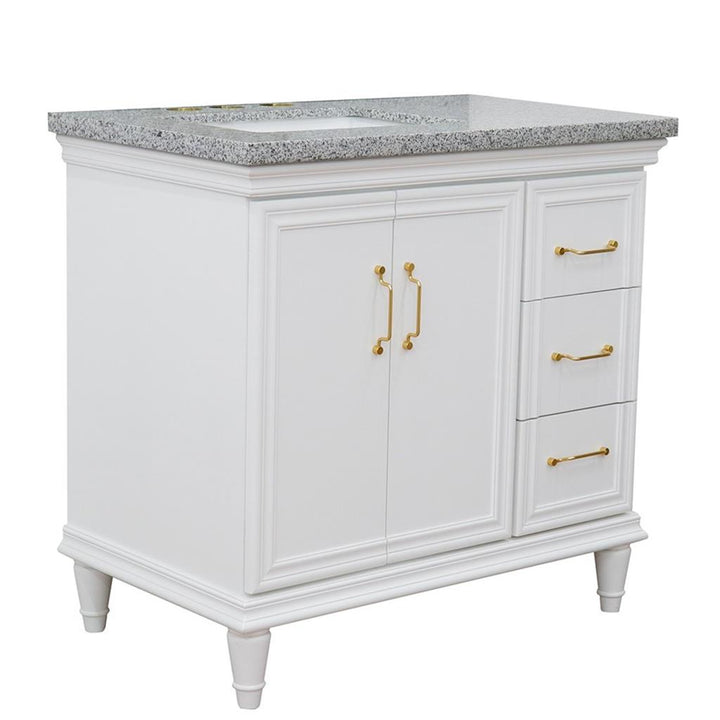 Bellaterra Forli 37" Single Vanity, White, Gray Granite Top/Rectangle Sink, Left Door/Left Sink