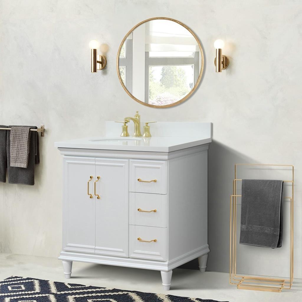 Bellaterra Forli 37" Single Vanity, White, White Quartz Top/Oval Sink, Left Door/Left Sink