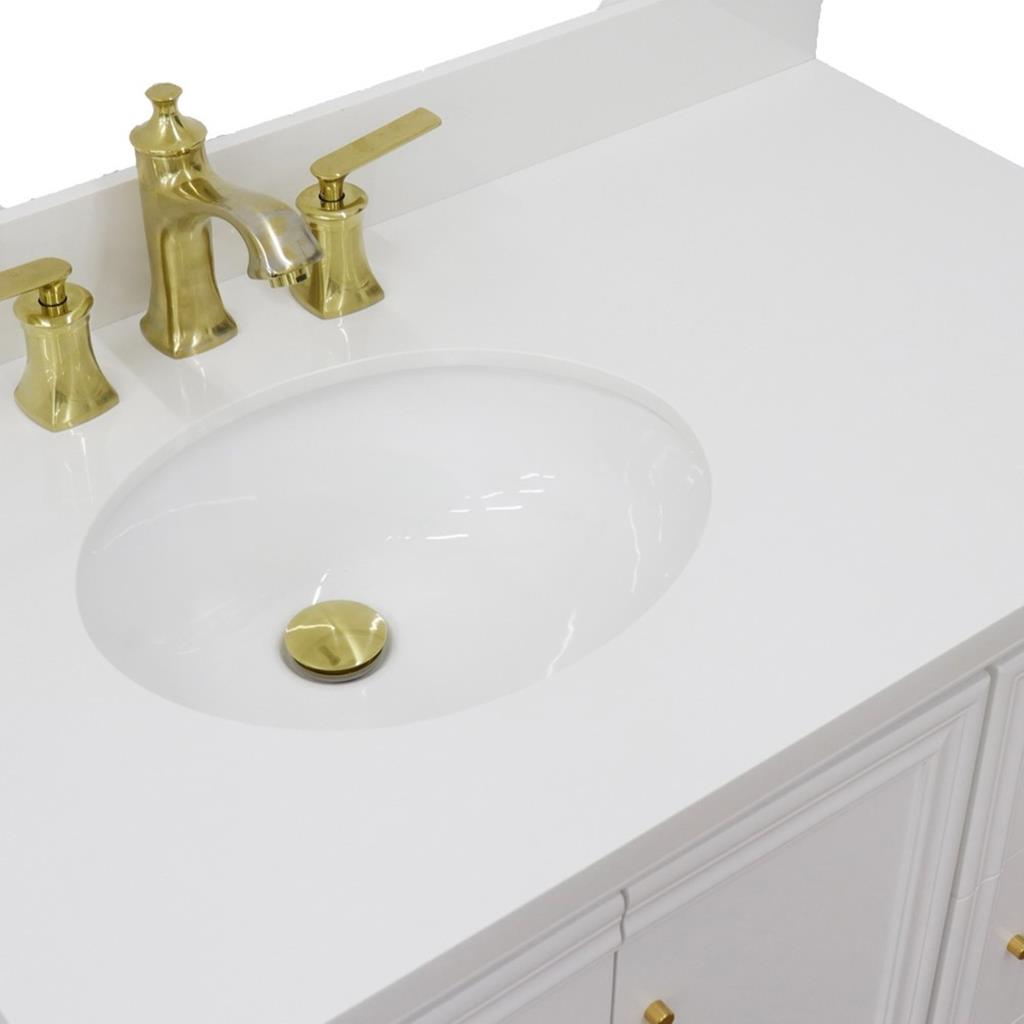 Bellaterra Forli 37" Single Vanity, White, White Quartz Top/Oval Sink, Left Door/Left Sink