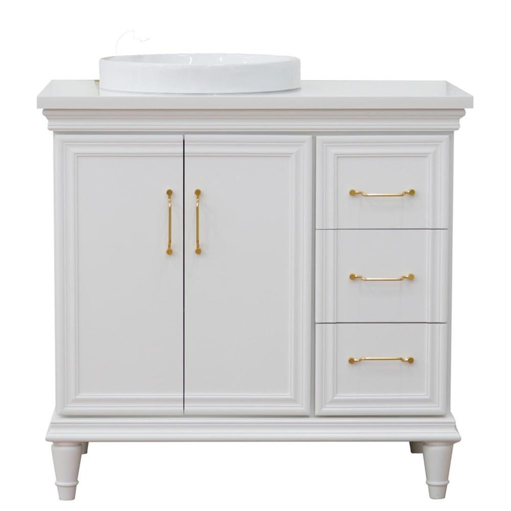 Bellaterra Forli 37" Single Vanity, White, White Quartz Top/Round Sink, Left Door/Left Sink