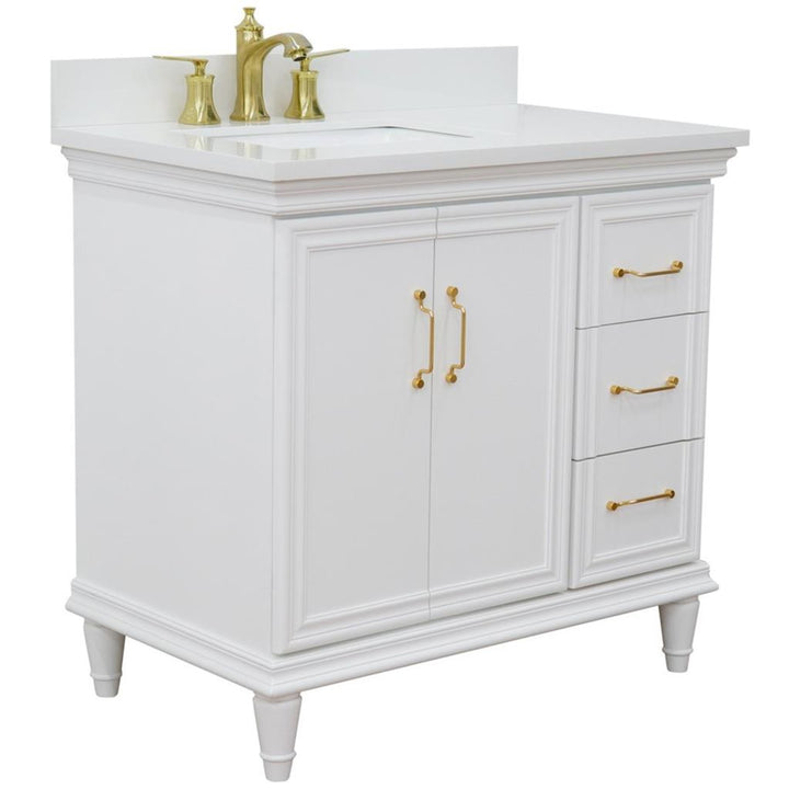 Bellaterra Forli 37" Single Vanity, White, White Quartz Top/Rectangle Sink, Left Door/Left Sink